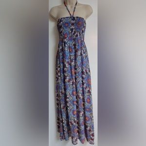 Sans Souci smocked shirred floral halter bandeau or strapless maxi dress